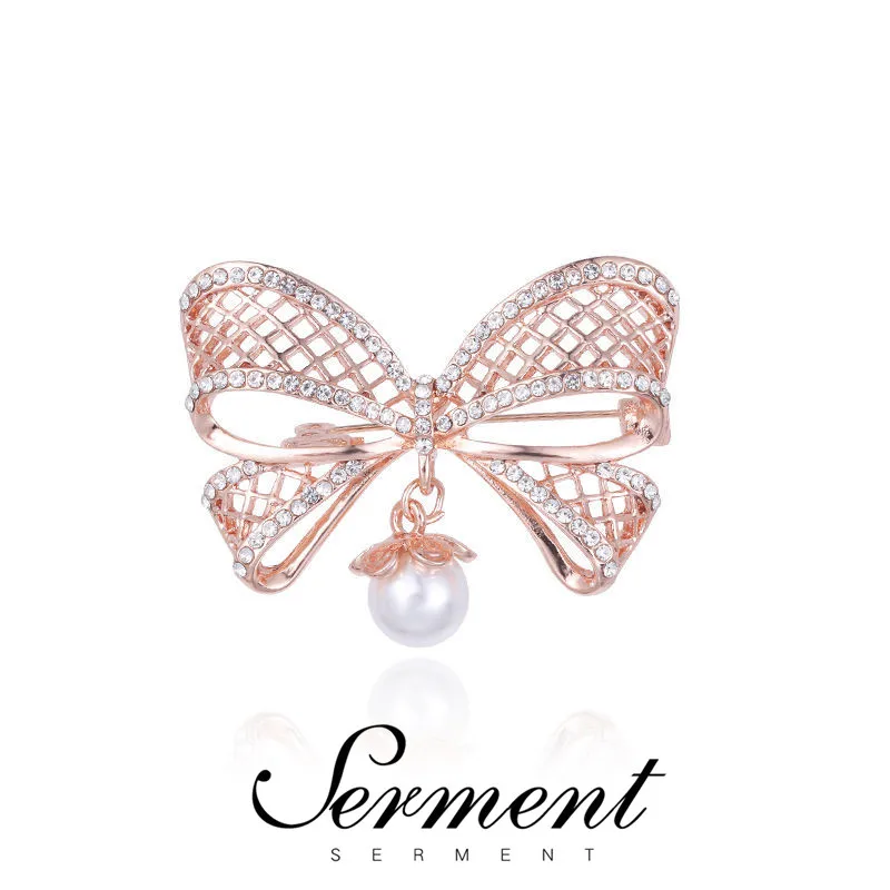 

SERMENT Unique Bow Pearl Brooch Pins Fashion Plant Flower Corsage Brooches Jewelry Lapel Pins Accessories For Women's Clothing