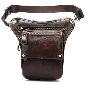 

Crazy Horse Genuine Leather Men Messenger Shoulder Bags Vintage Waist Belt Bags Travel Motorcycle Fanny Pack Thigh Drop Leg Bag