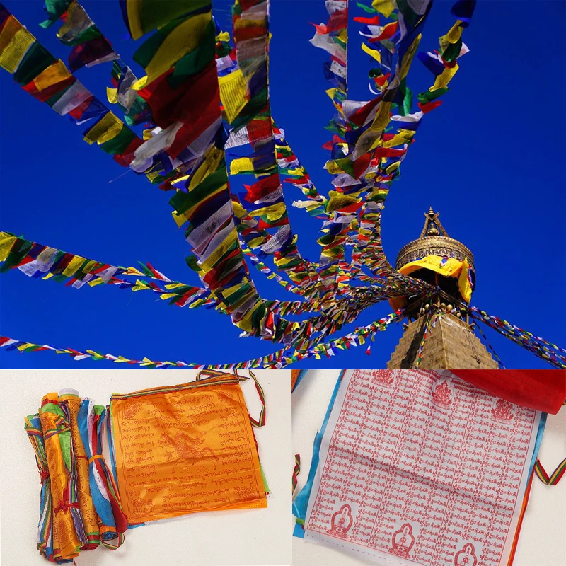 30PCS Religious Flags Tibetan Buddhist Supplies Colour Print Prayer Flag Artificial Silk Tibet Lung Ta Banner Scriptures