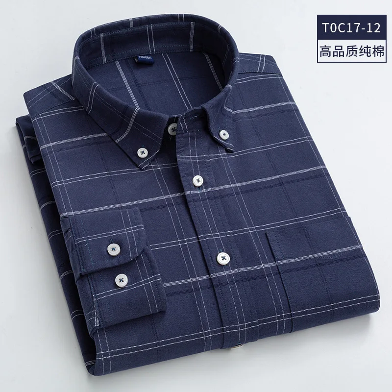 High Quality 100% Cotton Men Oxford Shirt Casual Striped Or Plaid Long-Sleeved Shirts Button Collar Design Regular Fit 4XL 3XL best short sleeve button down shirts