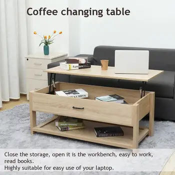 

Nordic Simple Modern Adjustable Lift Top Coffee Table Multifunctional Larger Organize Storage Space Living Room Home Furniture