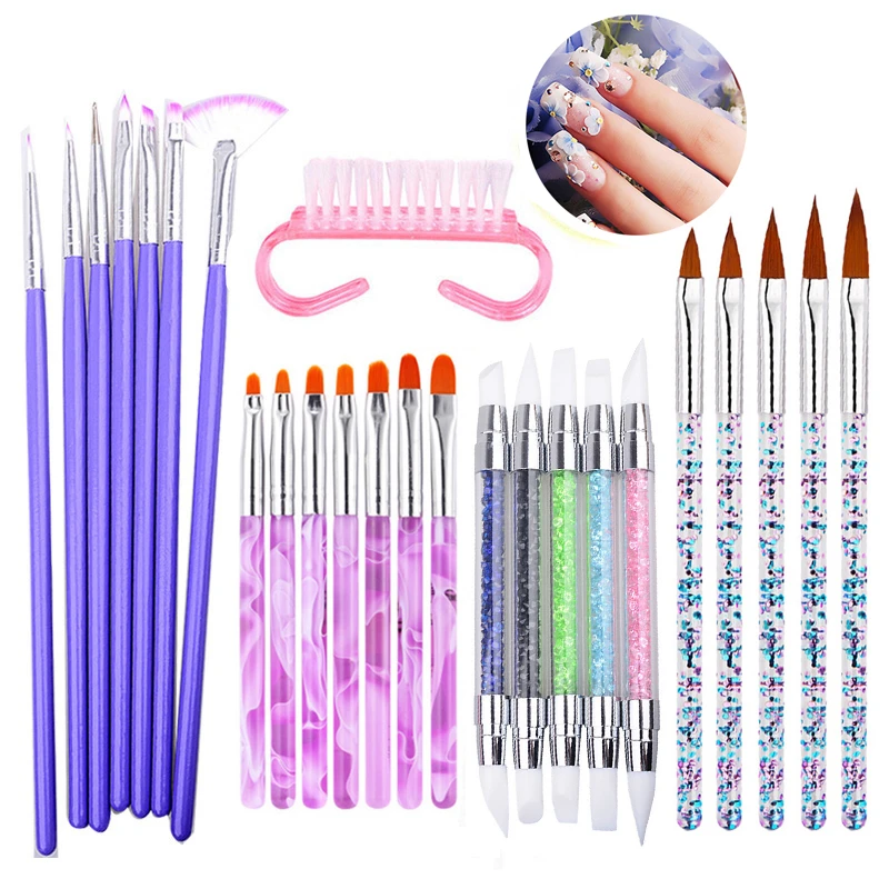 Nail Brush Set, 10 Pieces Art Painting Gel With Pen Accessories green