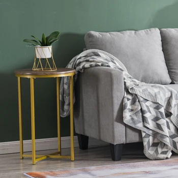 

[40.5 x 40.5 x 61]cm Side Table Coffee Table Simple Cross Foot Single Layer Wood Grain Round Edge Several 40.5 Round Gold US