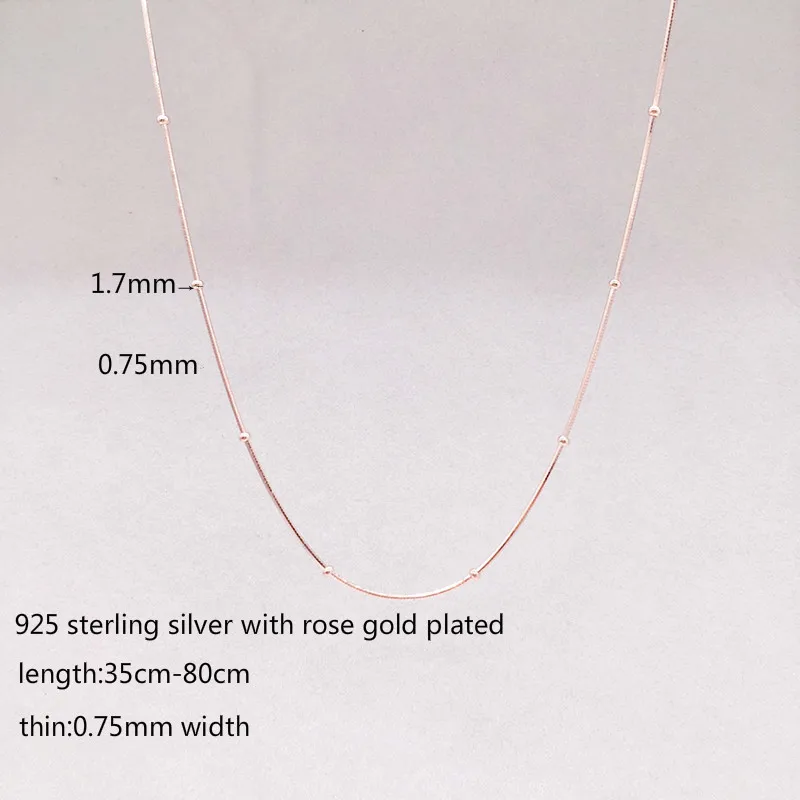 35-80cm Thin 925 Sterling Silver Rose Gold Color Snake Beads Chain Necklaces For Women Girls Kids Jewelry Kolye Collares Collier - Image 2