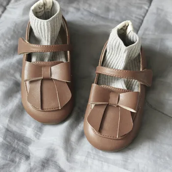 

Children Leather Shoes Retro British Girls Shoes Big Bowknot Princess Shoes Hook Loop Kids Moccasins Comfortable Baby Flat Shoes