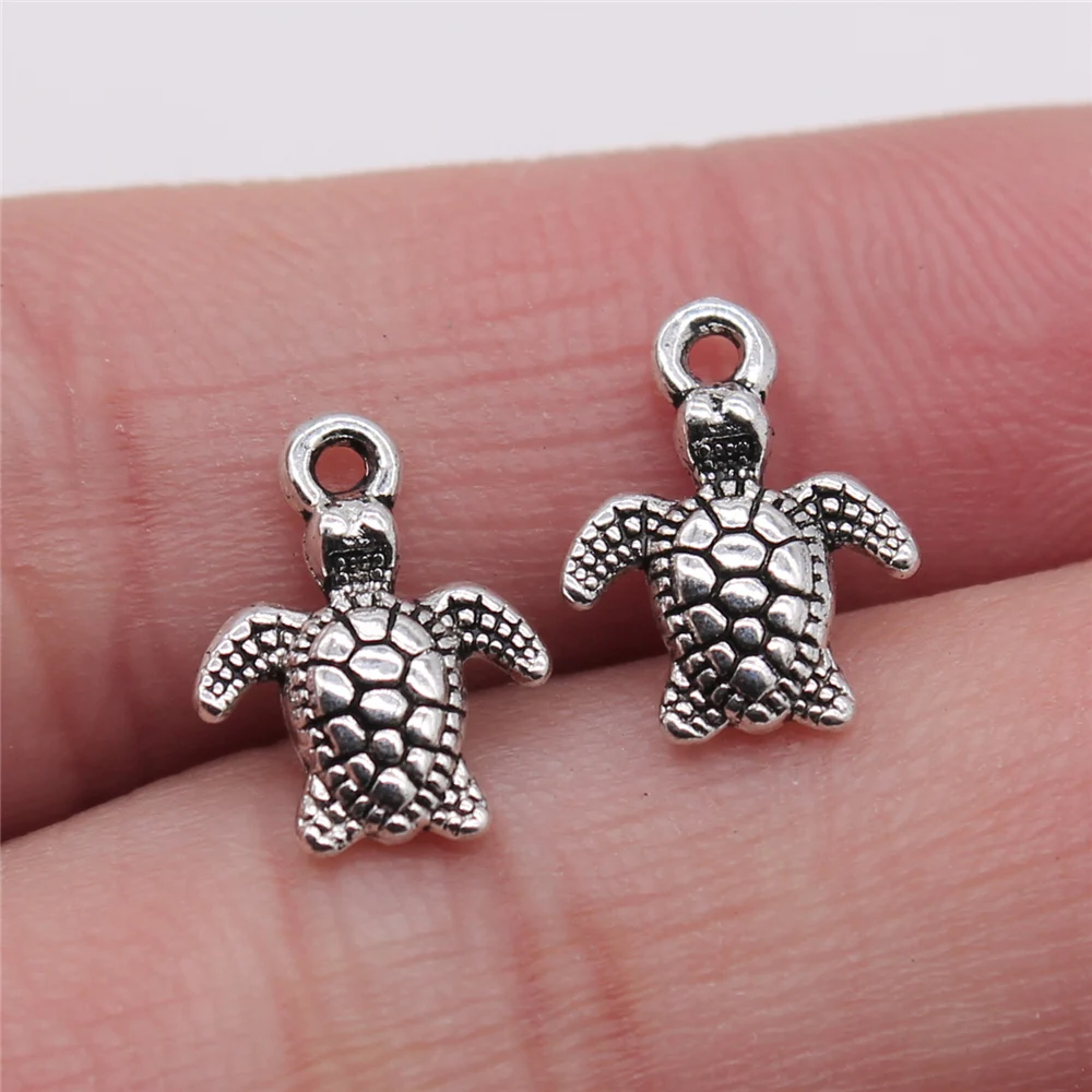 20pcs Antique Silver Color 10x13mm Sea Turtle Charms Pendant For