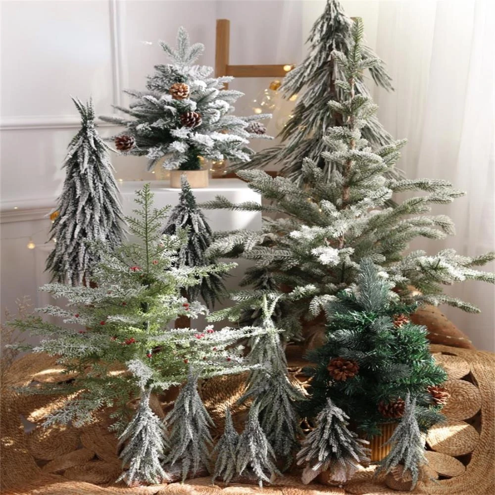 2022 Christmas Mini Desktop Flocking Tree Falling Snow Snow Covered Christmas Tree Window Hotel Shopping Mall Holiday Decoration|Trees| - Aliexpress