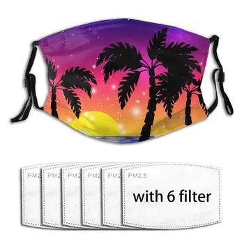

Anti Dust Caribbean Sea View With Palm Trees Vector Image Face Mask Carbon Filter Nose Mouth Mask Respirator Mouth Cover Sport