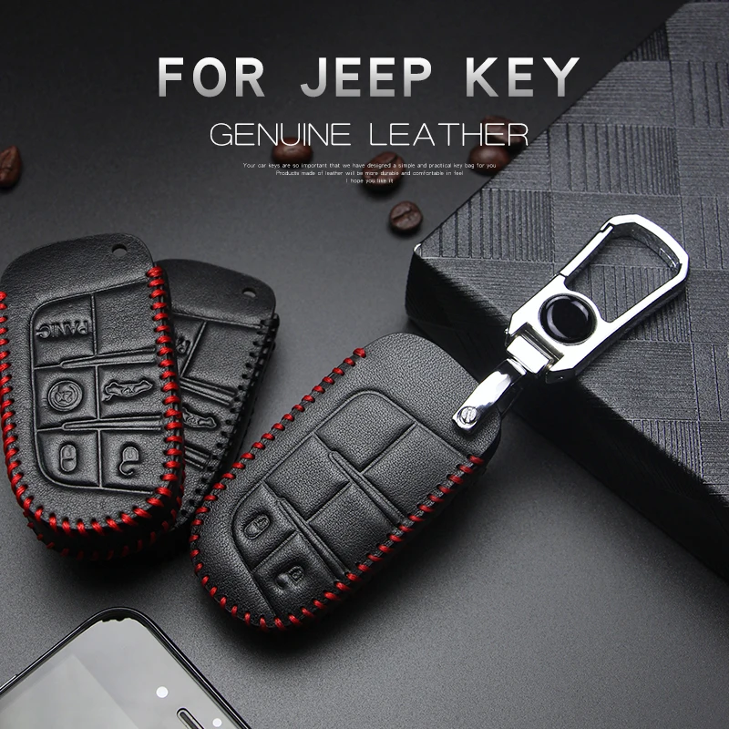 Кожаный чехол для автомобильного ключа Dodge Journey Charger Chrysler 200 300C Jeep Renegade Grand Cherokee Liberty