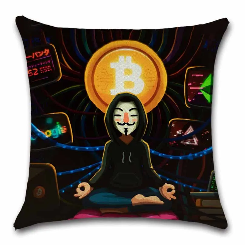 Bitcoin art из хлопчатобумажной ткани с узором Чехлы для подушек украшение домашнего софа, кресло, сидение, автомобиль друг, офисное сиденье подарок бросок наволочка