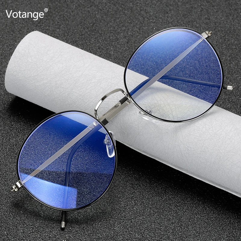 

Blue Light Blocking Eyeglasses Vintage Round Metal Eyewear Frame Personality College Style Clear Lens Gaming Eye Glasses E019