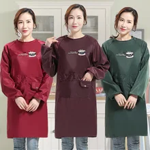 Верхняя одежда для взрослых женщин водонепроницаемый маслостойкий Кухонный Фартук с длинным рукавом корейский стиль модная домашняя Рабочая одежда