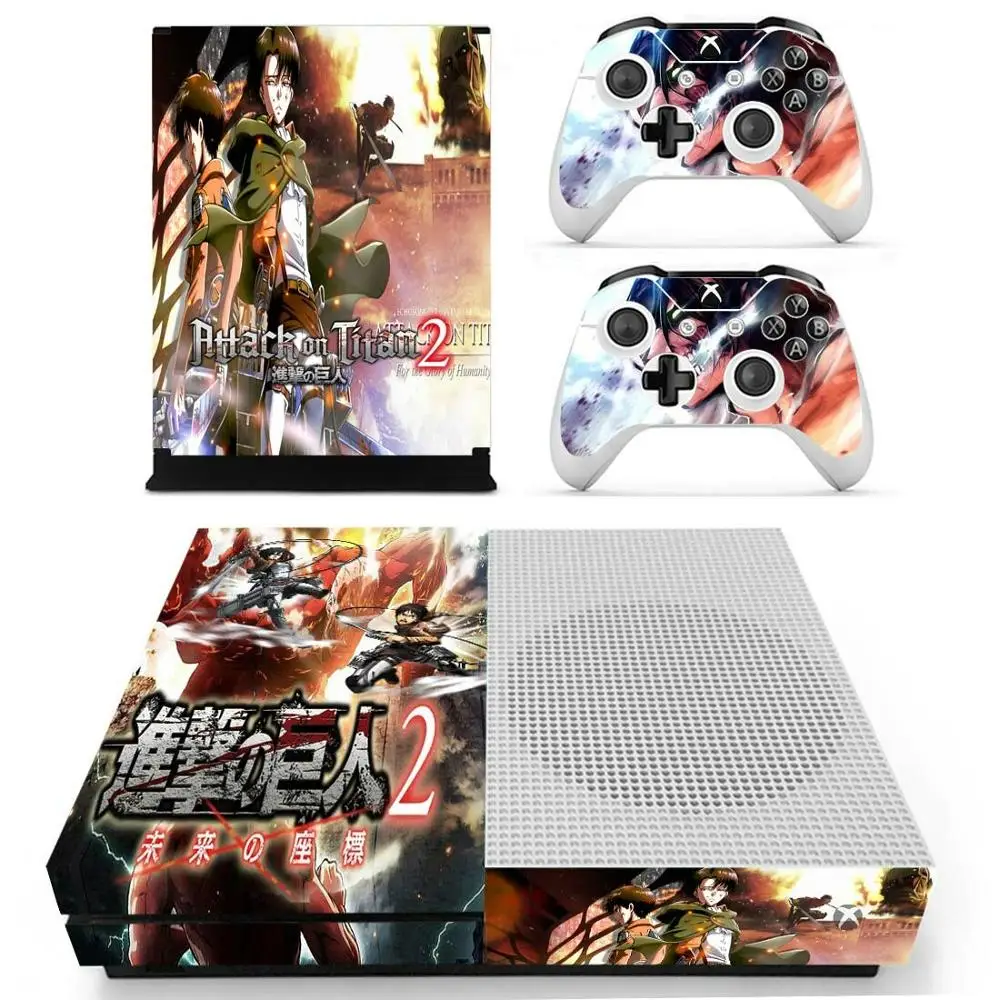 Attack on Titan 2 стикер s для Xbox One S виниловые наклейки на кожу наклейки Pegatinas для Xbox one тонкая консоль и два контроллера шкуры - Цвет: YS-xboxoneS-1201