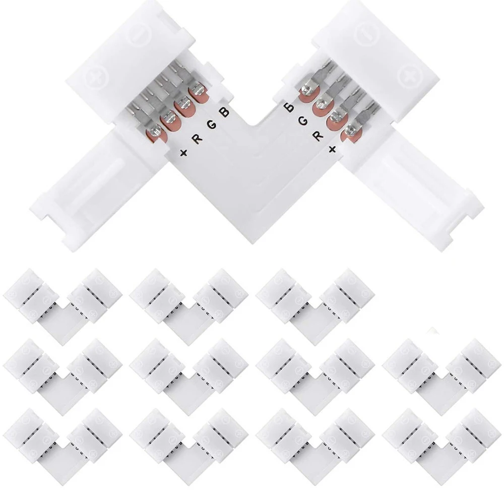 LED Connector RGB Supernight 10pcs 4 pin Connectors L-Shape PCB 10mm Wide RGB SMD 3528/5050 Led Light Strip for Right Degree Corner or 90 Angle Turning Connection 
