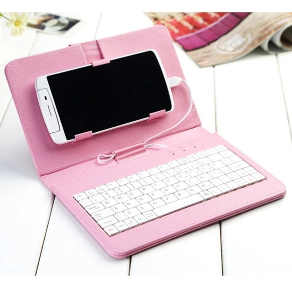 

Wireless Bluetooth Keyboard PU Leather USB Wired keyboard Case Protective with Phone Clip Case Holder for iphone For Samsung