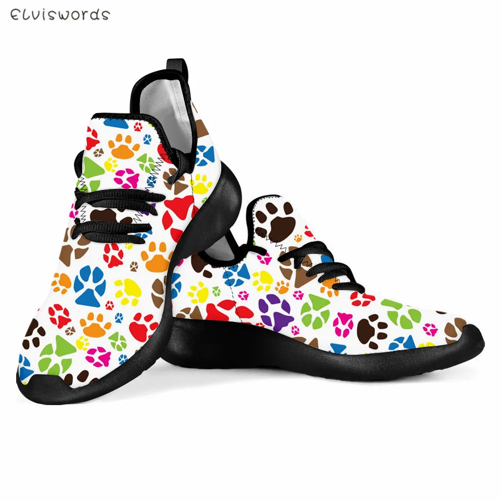 ELVISWORDS Colorful Paw Printed Ladies Shoes Flats Leisure Sneakers Woman Lace Up Breathable for Teen Girls Zapatos | Обувь