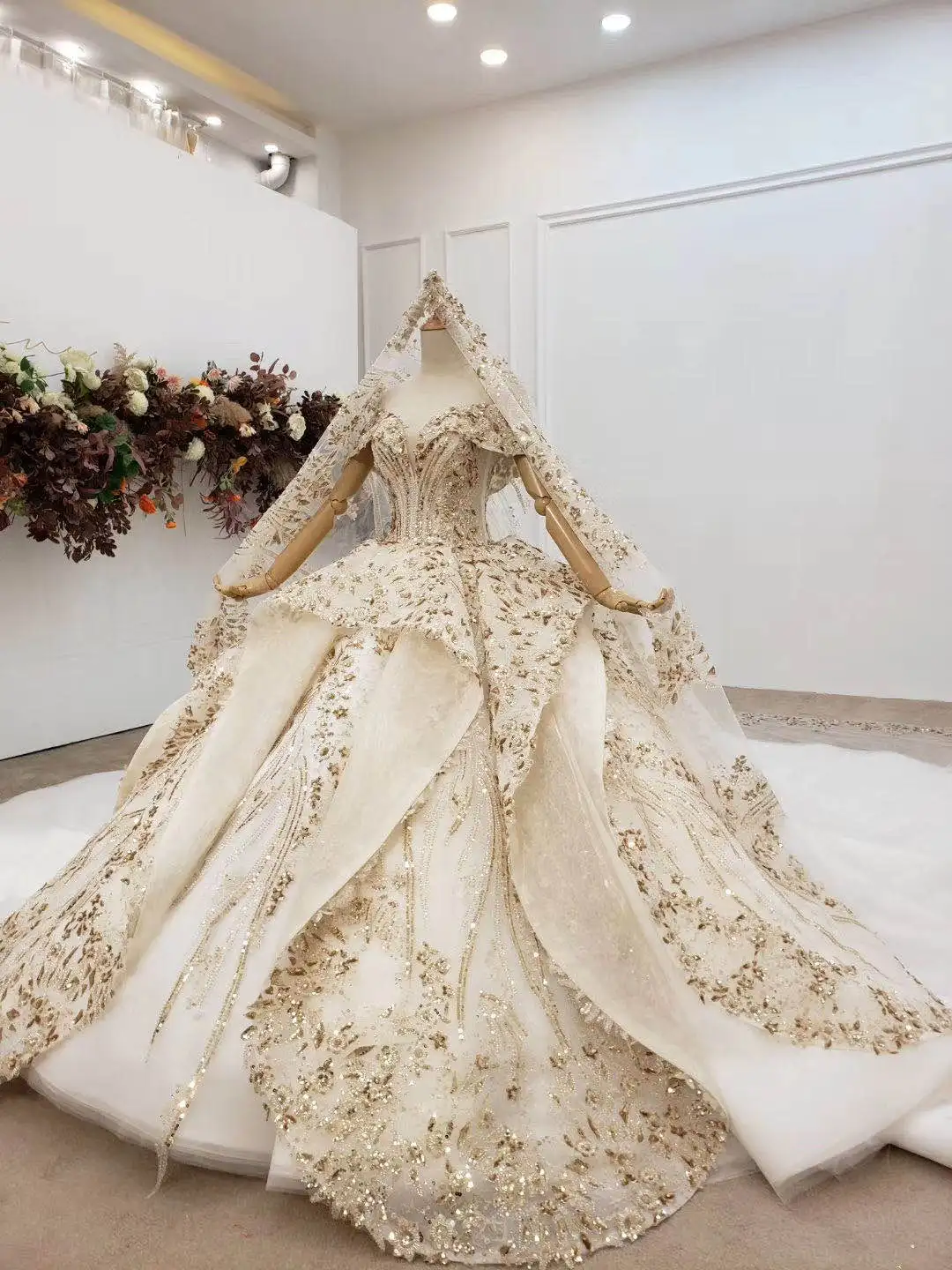 gold embroidered wedding dress