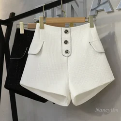 Mulheres chic woolen shorts inverno 2021 nova seda brilhante cintura alta emagrecimento a line perna larga casual boot calças das senhoras roupas