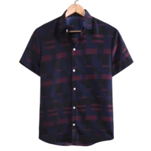 KISSQIQI Men Striped Short Sleeve Shirt Casual Fashion Stiped Shirt Summer Slim Fit Men's Tops Maximum Asian Size  M-3XL
