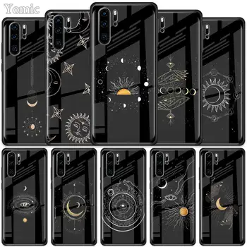 Перейти на Алиэкспресс и купить Чехол из закаленного стекла для Huawei P30 P40 Pro Plus P20 Lite P Smart, 2019, Nova 5i 5T 5z 7i, чехол с изображением солнечных цветов, кошек, змеиной Луны