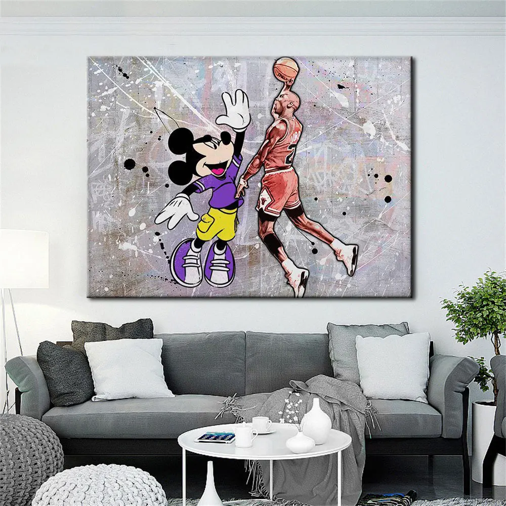 

Disney Mickey Mouse Play Basketball Graffiti Wall Art Poster Picture Print On Canvas Painting For Living Room Home Decoration