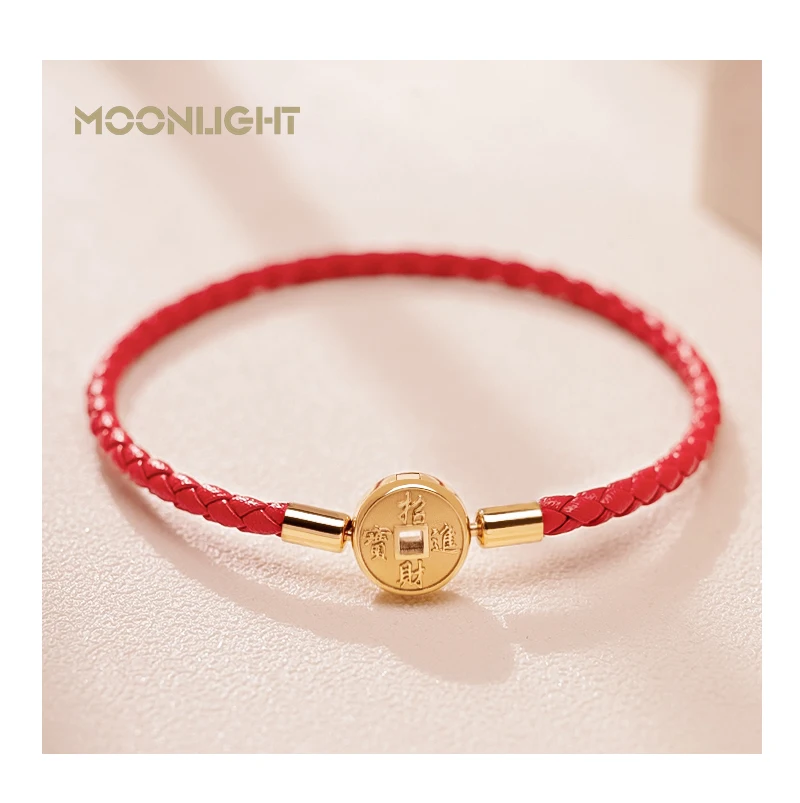 MOONLIGHT 2021 Gold Color Coin Bracelet For Women Genuine Leather Lucky Get Rich Red Bracelets Fashion Jewelry Birthday Gifts