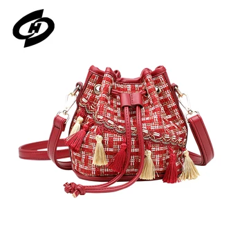 

Luxury Bucket Tote Hand Crossbody Messenger Shoulder Bag for Drawstring Nylon Women Handbags with Tassels Hardware Decorate