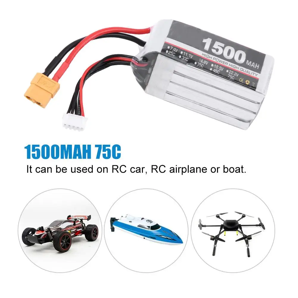 

Hot 1500mAh 14.8V 75C Rechargeable LiPo Battery for RC Models Li-polymer Mature parallel technology With four safety protection