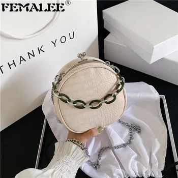 

Vintage Round Crocodile Pattern Handbags Trendy Clip Simple Chain Crossbody Bag Women Luxury Classic Portable Purse Small Totes