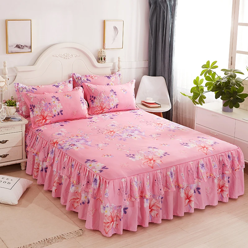 Водонепроницаемая юбка для кровати с цветочным принтом, эластичная лента для кровати с оборками, устойчивая к выцветанию подкладка для кровати