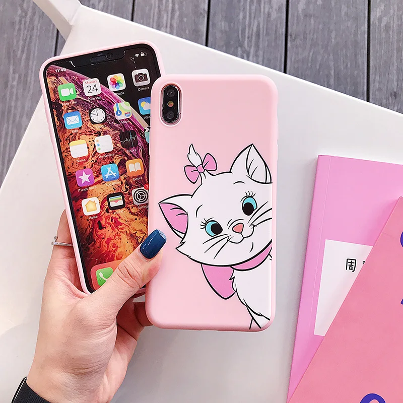 Аристокаты мультфильм Tsundere Зонт кошка Мэри чехол для iPhone X Xs XR Max 7 8 6 6s Plus милый котенок розовый Кремний Мягкий ТПУ чехол Капа