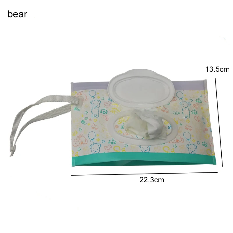 bear Экологичная коробка для детских салфеток с ремнем-защелкой, портативная раскладушка, косметичка, мешок для влажных салфеток, контейнер для салфеток, легко носить с собой, чистые салфетки - Цвет: bear