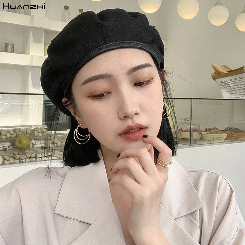 HUANZHI, золотые, серебряные, металлические полукольца, круглые, с-образные серьги, многослойные, шахматные, геометрические, необычные серьги