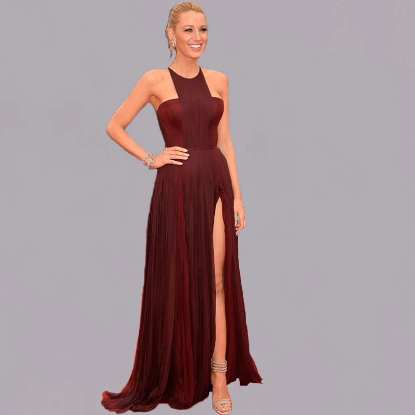 same as picture Самый популярный Элегантный Холтер без бретелек vestido с разрезом по бокам сексуальное вечернее платье для выпускного вечера платья для матери невесты - Цвет: same as picture