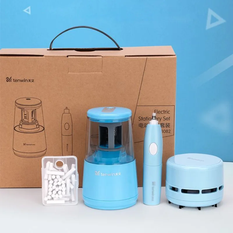 

TENWIN Electric Pencil Sharpener Electric Rubber Desktop Vacuum Cleaner Stationary Set Home School Office Students Supplies