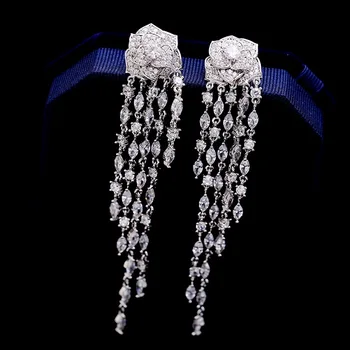 

AYOO New S925 Sterling Silver Rose Camellia Long Tassel Ms. Earrings