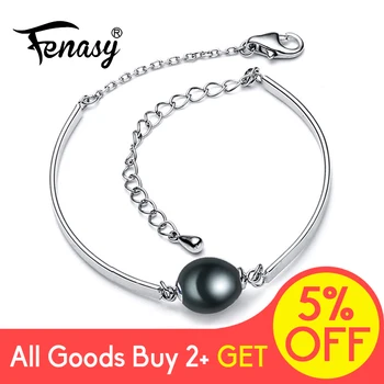 

FENASY Freshwater Pearl Jewelry 925 Sterling Sliver Black Beads Bracelets For Women Accessories Bileklik Friends Punk Bracelet