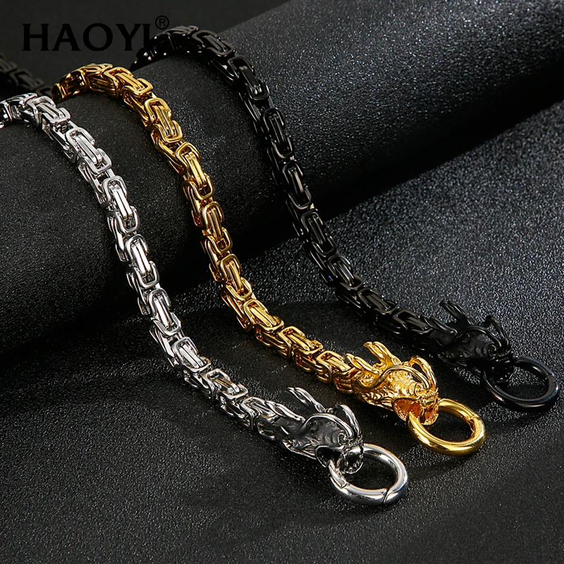 Heavy Dragon Pendant Necklace Men Stainless Steel Male Punk Necklaces Animal Byzantine Chain Jewelry Gifts 29&quot | Украшения и