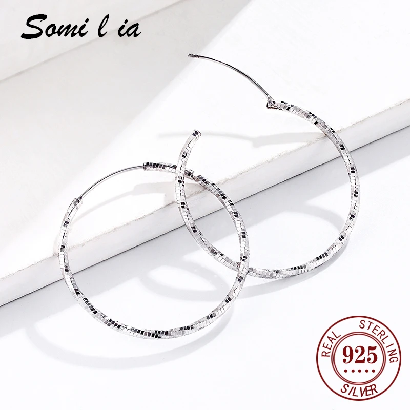 Somi l ia 100% 925 Sterling Silver 30-50mm Big Circle Hoop Earring for Woman Fashion Simple Classic 925 Silver Fine Jewelry Gift