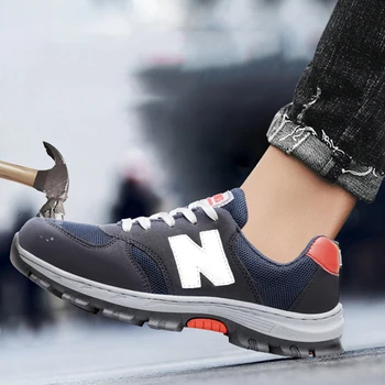 

Cow Leather Mens Safety Shoes Steel Toe Breathable Work Shoes Construction Protective Footwear Large Size 37-46