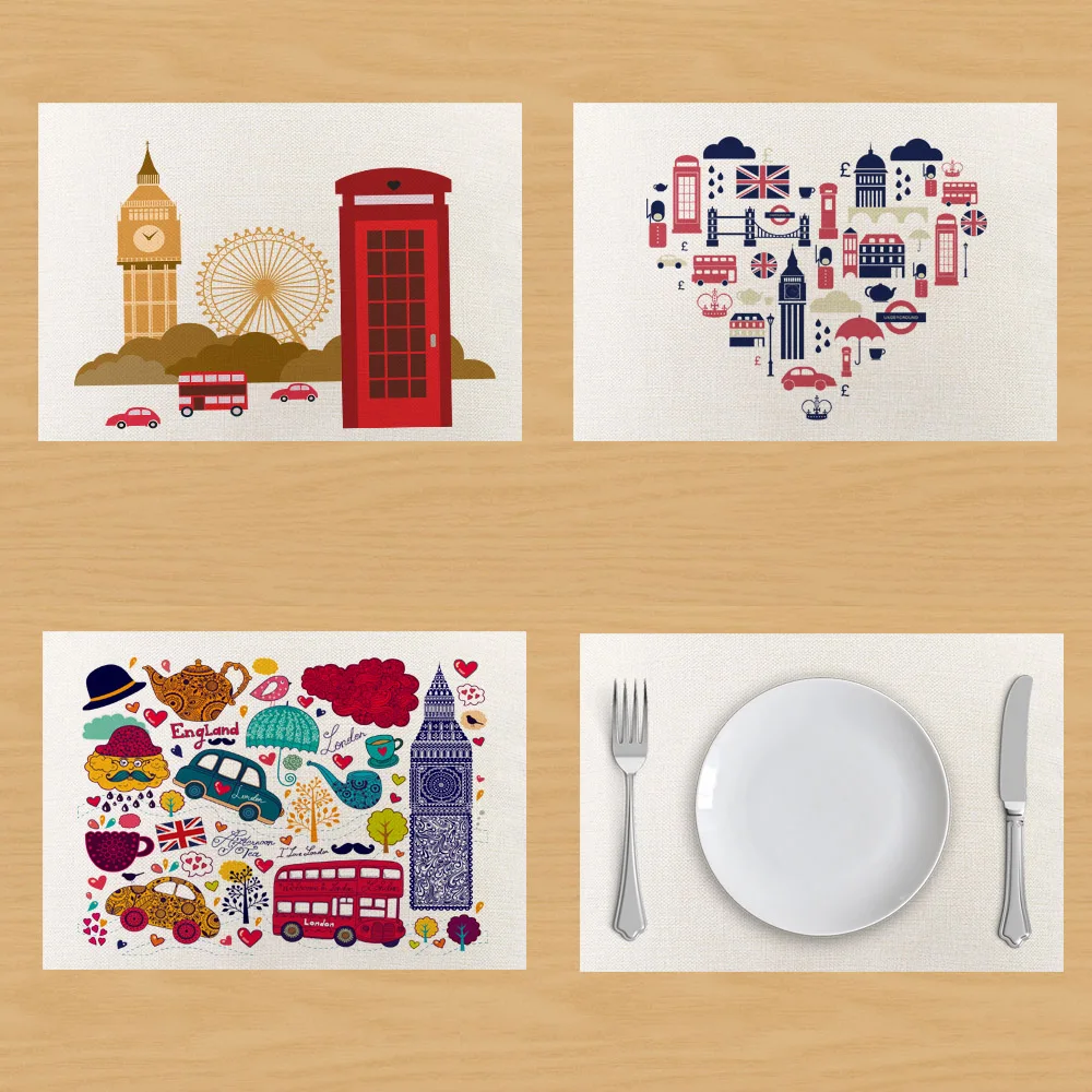 

England Style London Table Napkin London Linen Napkins Coffee Tea Towel Coaster Placemat Table Mat Decor onderzetters posavasos