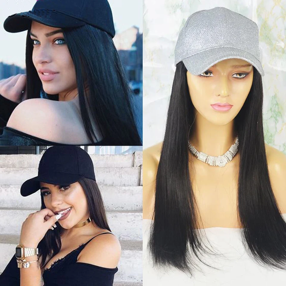 Long Hair Baseball Cap Hair Wig Natural 