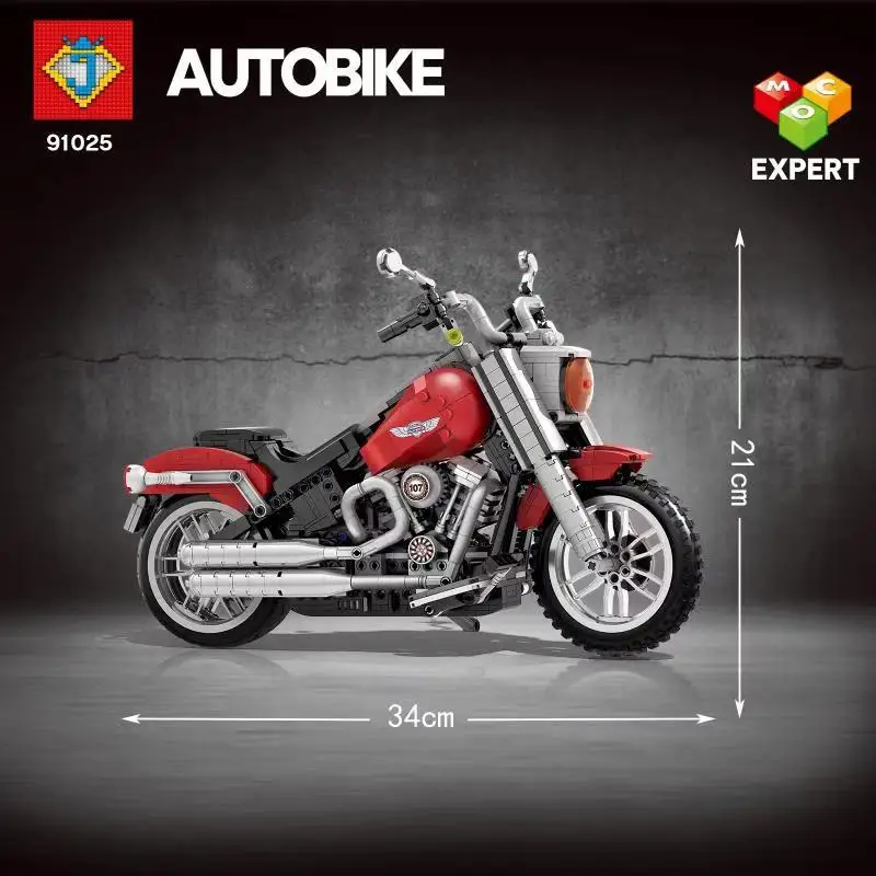 

91025 Creator Expert Technic Compatible legoinglys 10269 Harley Motorcycle Fat Boy Vehicle Set Building Blocks Bricks DIY Toys