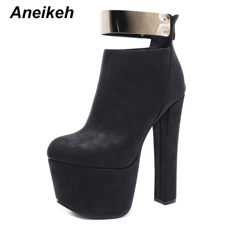 

Aneikeh Sexy Flock Bling Ankle Boots High Platforms Women Punk Motorcycle Boots Woman Square Heel Night Club Shoes Size 34-40