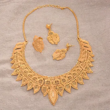 

Luxury sun flower jewelry sets for women Dubai wedding gold color necklace earrings ring bridal Indian Nigeria African gifts set