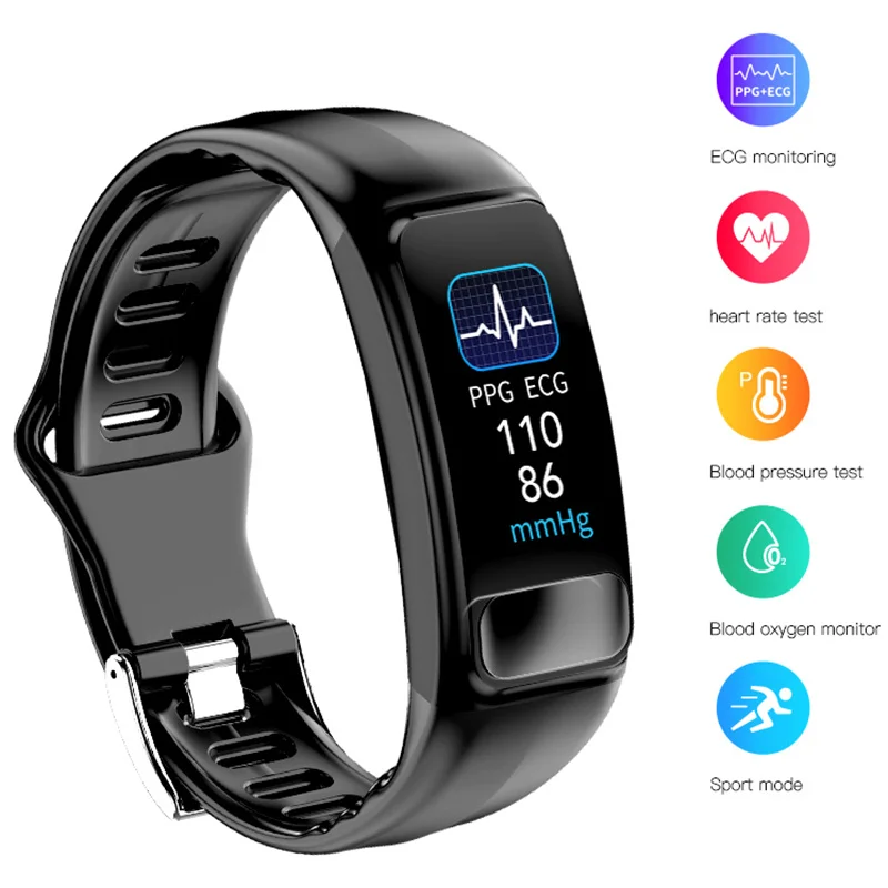 Смарт браслет P12 ECG PPG SPO2 с пульсометром и монитором артериального давления смарт