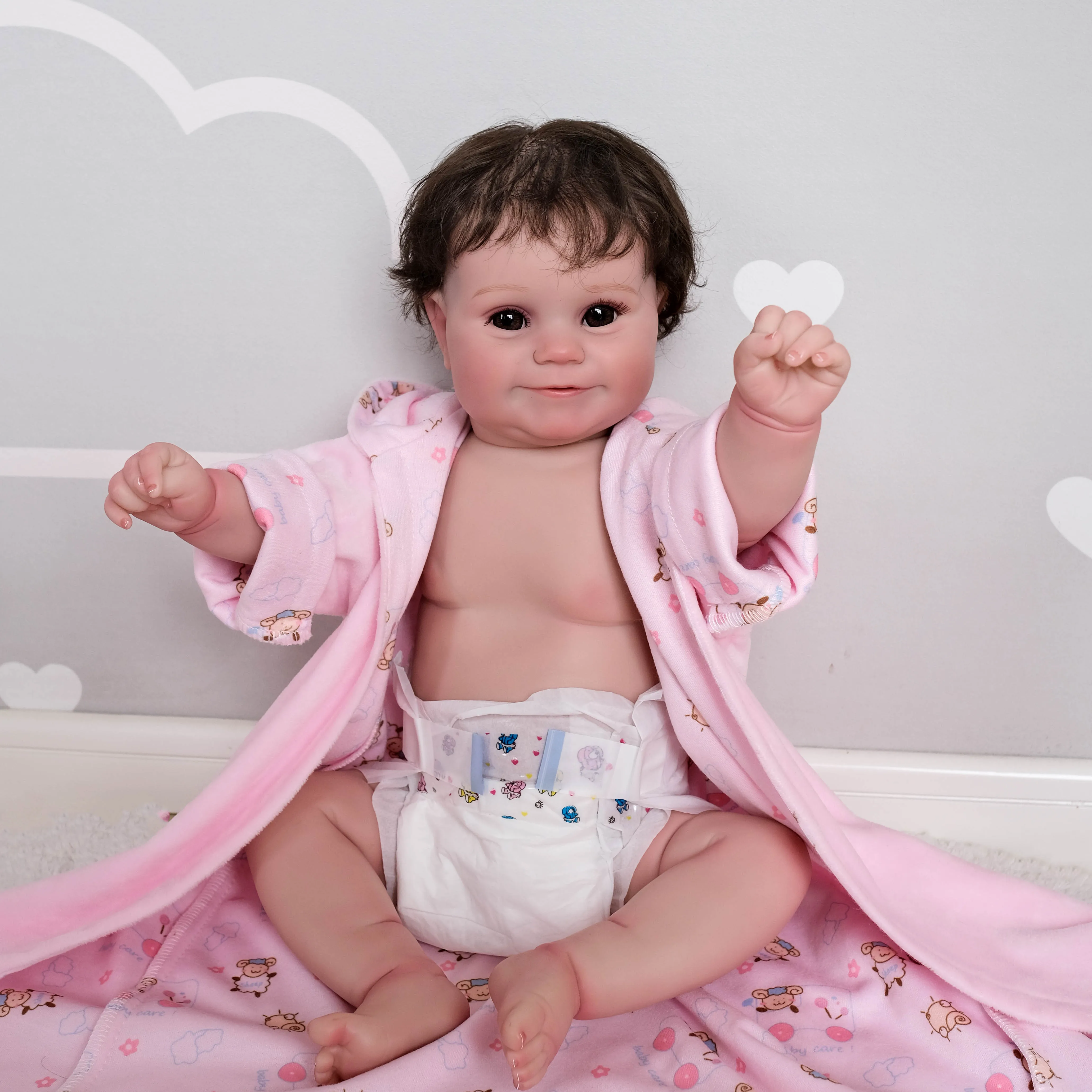 

50CM Full Silicone Reborn Baby Doll Maddie Girl Bebe Alive Genesis Painted Doll with Visible Veins pink bathrobe Gift Toys