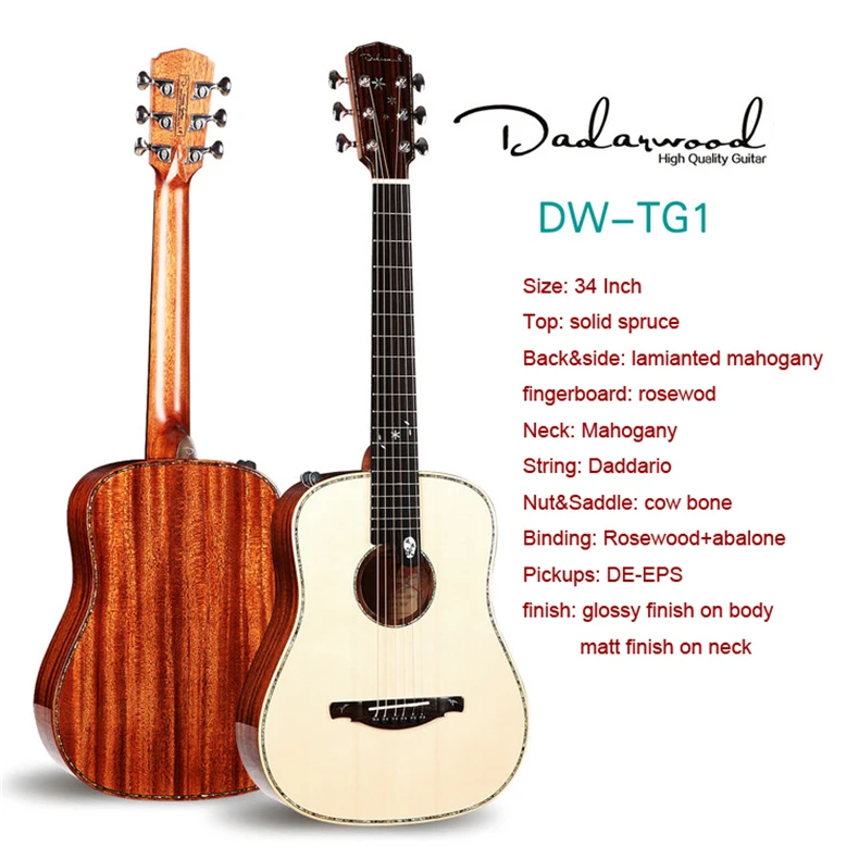 Dadarwood DW-TG 36 дюймов путешествия акустическая гитара, акустическая электрогитара, гитара ra acustica