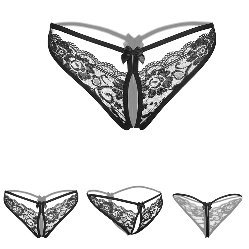 Новые Эротические трусики-стринги без выреза для женщин, сексуальные прозрачные кружевные стринги с открытой промежностью, нижнее белье с бантом, ночное белье