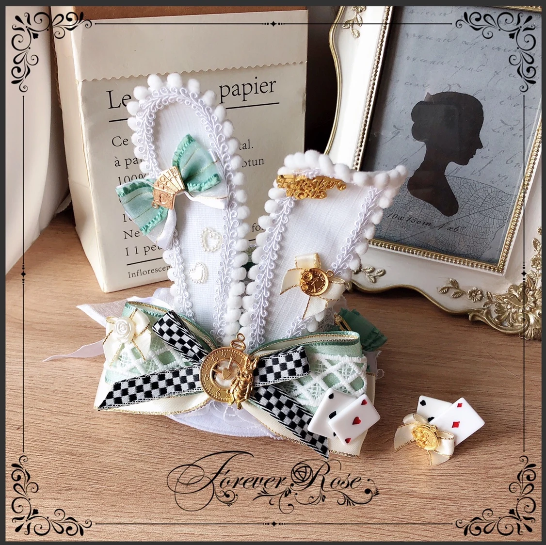 Rose Original Handmade Rabbit Ear Billycock Lolita Alice Bow Hat